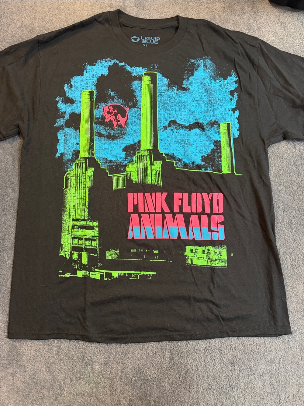 Liquid Blue Pink Floyd Animals Graphic T-Shirt XL - Black with Neon Prints. New.